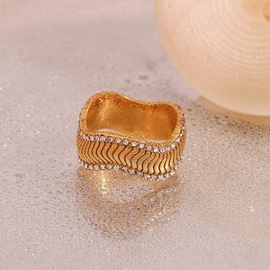 New!! Double Sides Crystal Rhinestone Wave Gold Plated